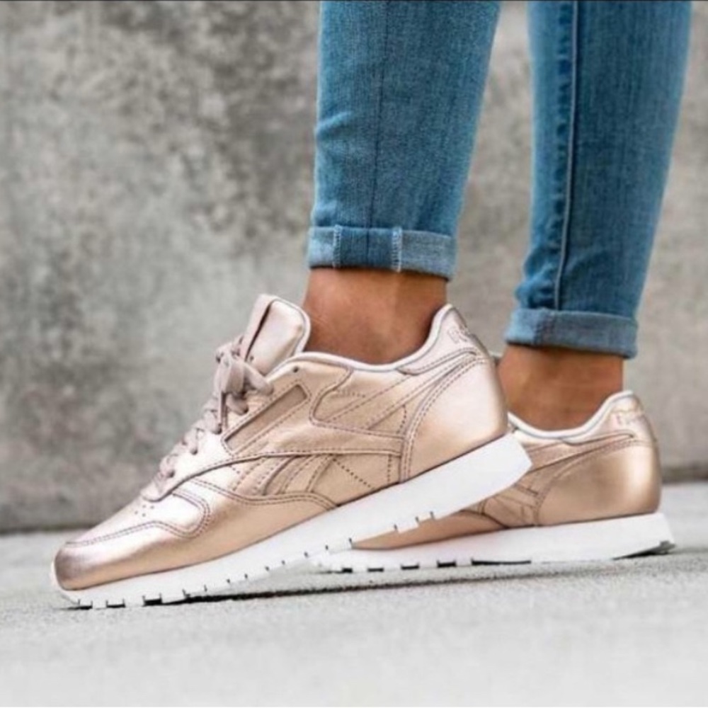 Reebok Classic Leather Melted Metal Pearl Metallic Sneakers NEW